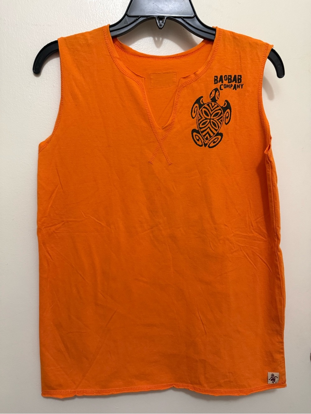Baobab Collection Orange Sleeveless Tank Top with Black Turtle Print